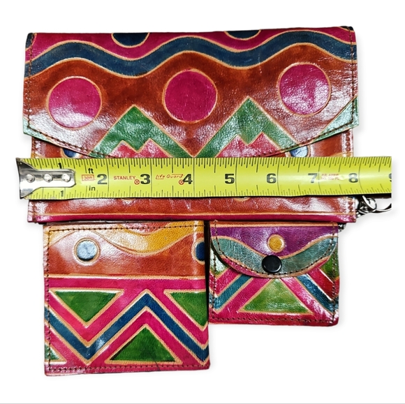 Vintage Leather Made in India Three Piece Clutch Wallet and Coin Purse Key Chain - Picture 13 of 14